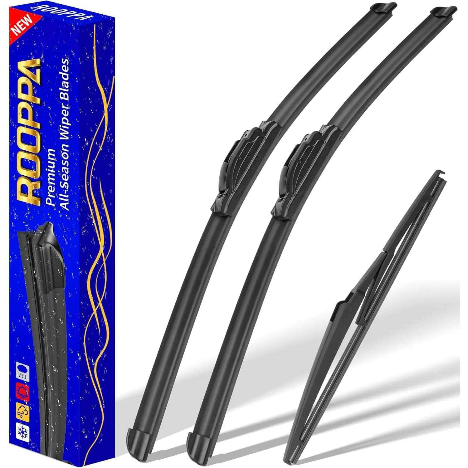 3 Wipers Fits 500 2012-2019 Wiper Blades |   24"/14" Front + 12" Rear,U/J Hook Adapter,OEM Replacement,All-Season Durability,Quiet,Streak-Free & Easy Install.