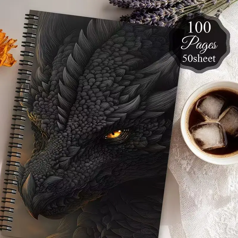 Gothic Dragon Sketch Notebook, Detailed Scale Art Cover, Spiral Binding, Blank Paper, Ideal for Doodles, Writing, Fantasy Stories, Perfect Gift for Dragon Fans