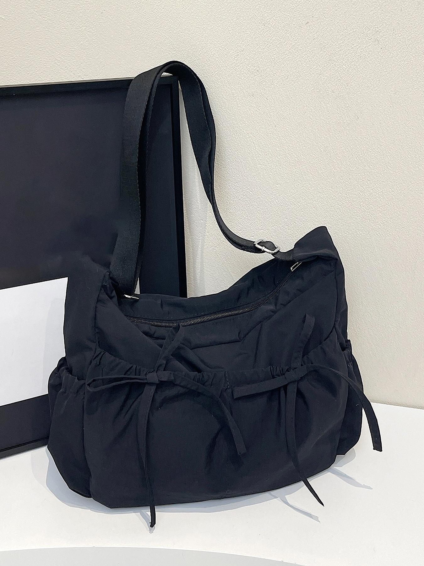 Simple and fashionable multi-color drawstring pleated bag, casual one-shoulder underarm bag, versatile exquisite bow design, niche personality messenger bag, suitable for students, office workers daily commuting, etc., Crossbody Tote Bag