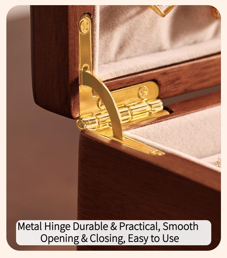 Solid wood embedded double-layer home jewelry box, desktop earring and ring storage box, flip-top lockable accessory storage box