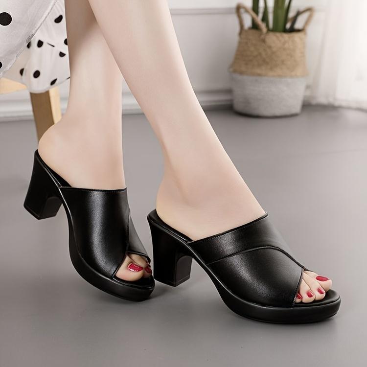 Chunky High Heels Women's Fashion Peep Toe Sandals, All-Match Slip On Going Out Shoes