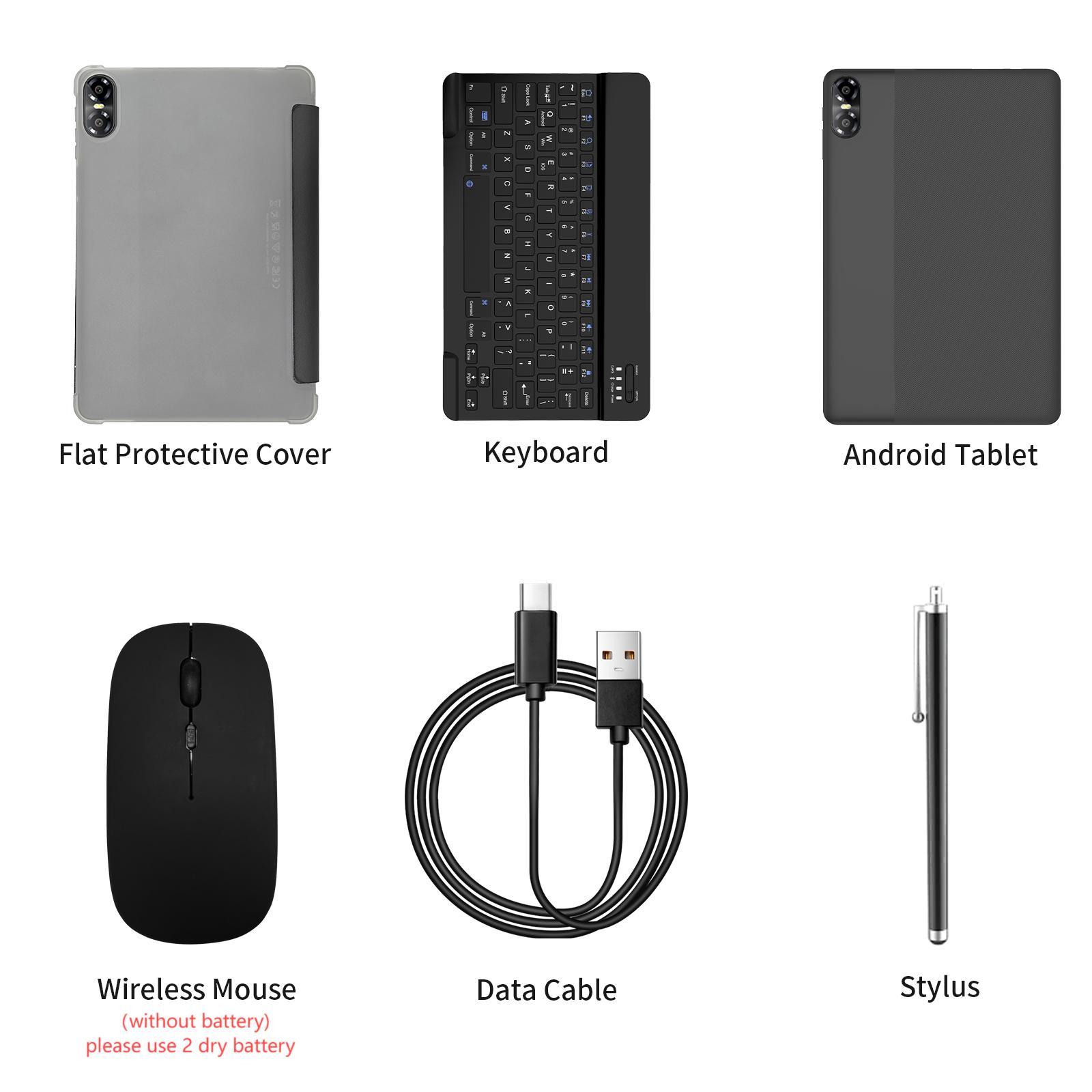 10.1 Inch with Bluetooth-compatible Keyboard Mouse Combo, Quad Core Processor, 16GB Storage, 64GB RAM, 1280x800 Screen, Lithium Battery, Smart Android Tablet