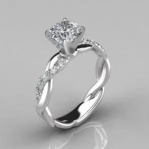 [NB] Princess Cut Cubic Zirconia Ladies Ring, Infinity Twisted Shank Engagement Ring with Pave Side Stones, Hypoallergenic Silver Plated Promise Wedding Band, Ideal Proposal, Engagement, Anniversary & Birthday Gift for Women