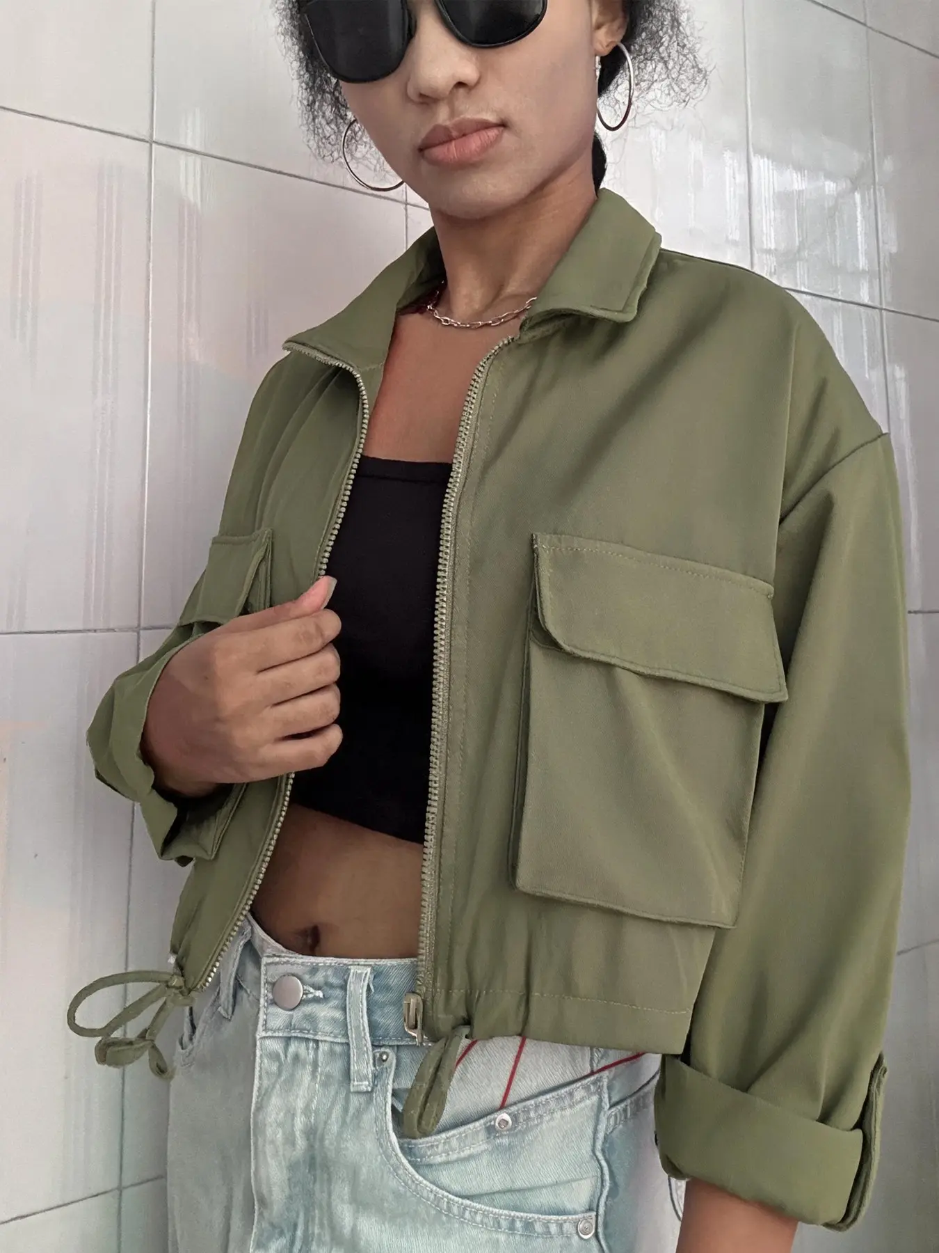 Women's Casual Jacket Coats with Lapel Collar and Zipper Closure, Adjustable Drawstring Waist, Four-Season Pure Color Design