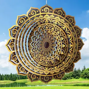 Wind Spinner Mandala Rich Gold‌,12In Stainless Steel Wind Spinners Outdoor,Garden Gift for Women Mom Father Men Friend,Hanging Wind Sculptures & Spinners Kinetic Yard Art DecorationsWind Spinner Mandala 3D