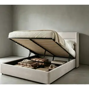 Lift-Up Storage Bed Frame[Frame Only No Mattress]- Modern Wingback Headboard with Hydraulic System & Upholstered Platform,Wood Slat Support,Light Beige/Grey/Yellow/Black/White,No Box Spring Needed,Full/Queen/King # SummerVibes