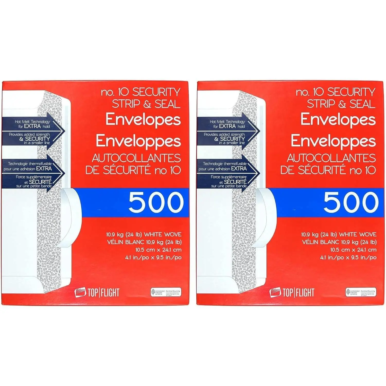 PSTF10NWT #10 Envelopes Strip & Seal Security Tinted White Paper 24 lb 500 Count (Pack of 2)