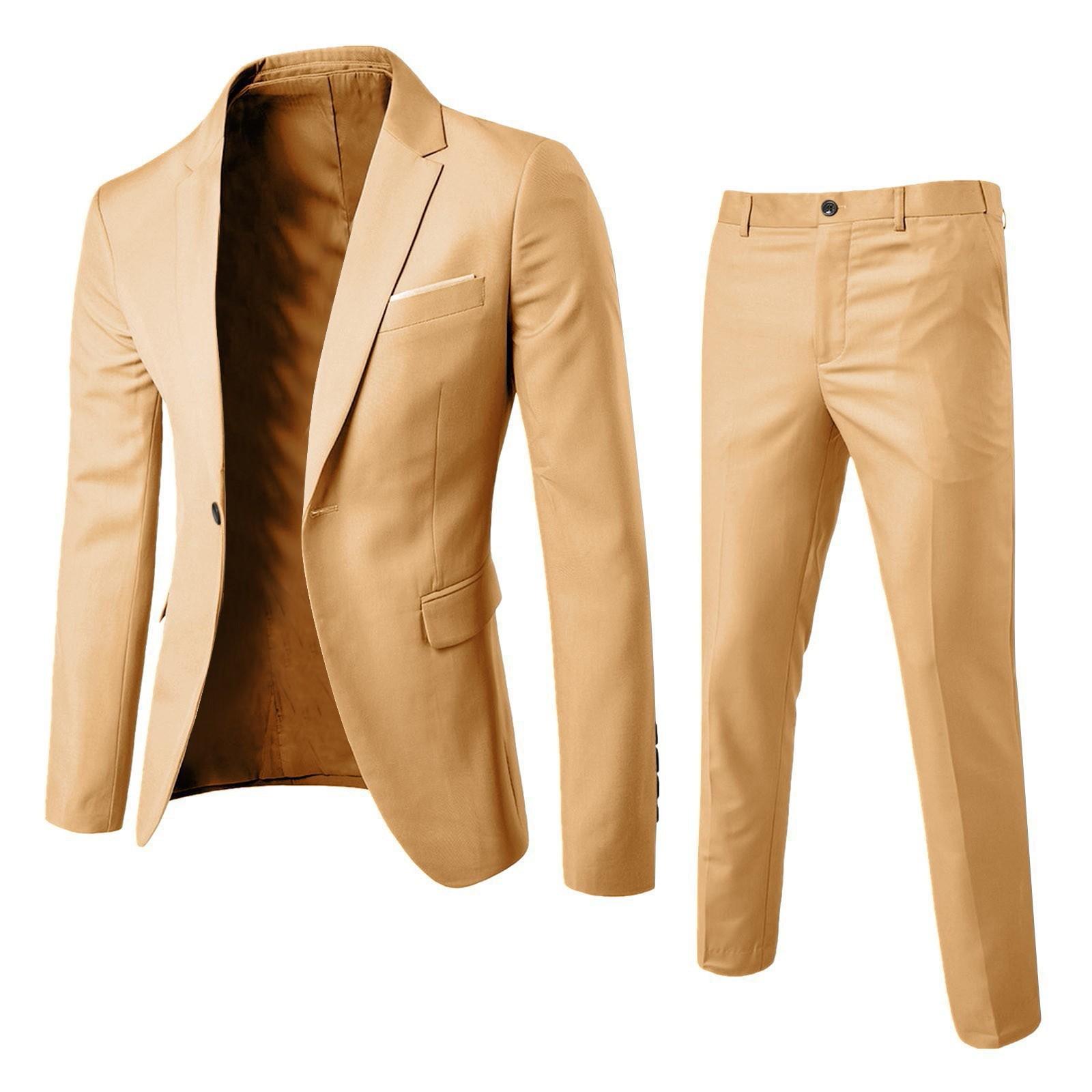 Men's Korean-style slim-fit two-piece suit, with simple lines, wrinkle-resistant and comfortable, suitable formal business occasions, and an ideal choice weddings/groom banquets