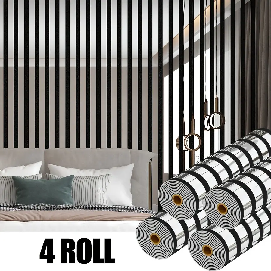 Modern Luxury Vertical Line Wall Stickers, Decorative Sticker, Adhesive Decals, Mirror Finish, Gold Silver Color, Durable Vinyl, Easy Install, Removable, 4 Rolls