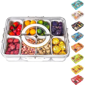 Divided snack tray with lid and handle - Portable snack box for snacks - Transparent storage box, suitable for storing candies, fruits, nuts, snacks - Perfect for parties and entertainment events