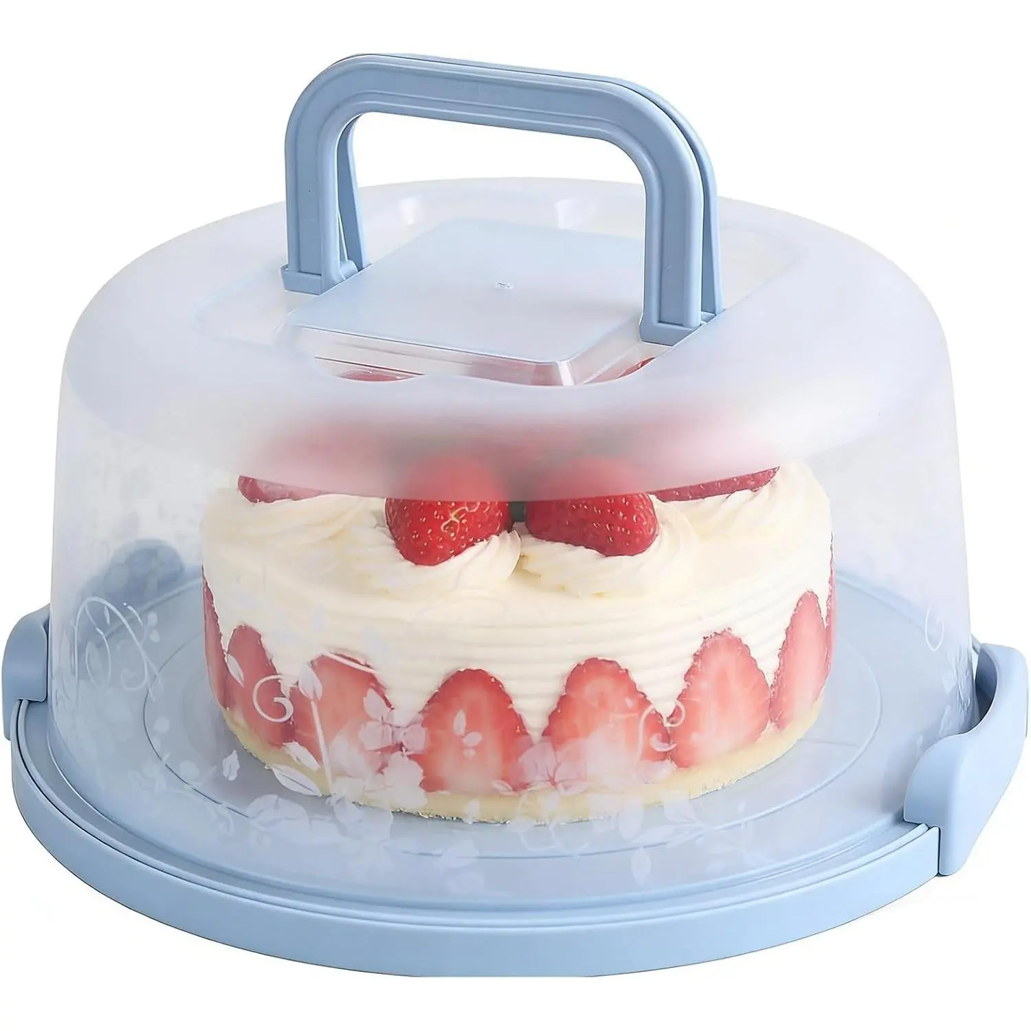 Blue Baked Portable Plastic Round Cake Carrier with Lid & Handle, 6-8 in Diameter & 4 in Height Capacity Kitchenware Container