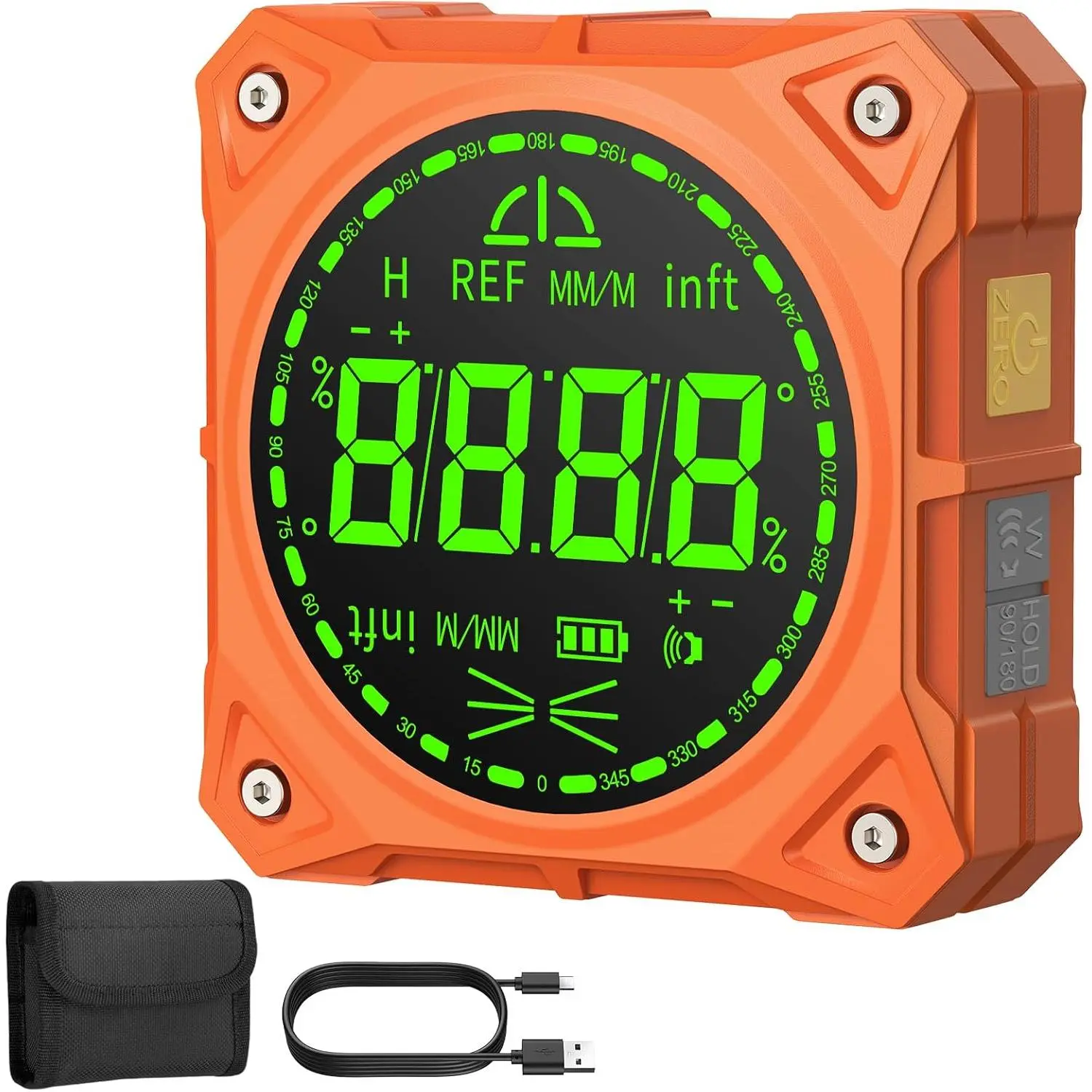 Rechargeable 4-Side Magnetic Digital Angle Finder, 4×90° & 2×180° Electronic Inclinometer Protractor Level Gauge for for Woodwork, Miter Saw, Hanging Frames