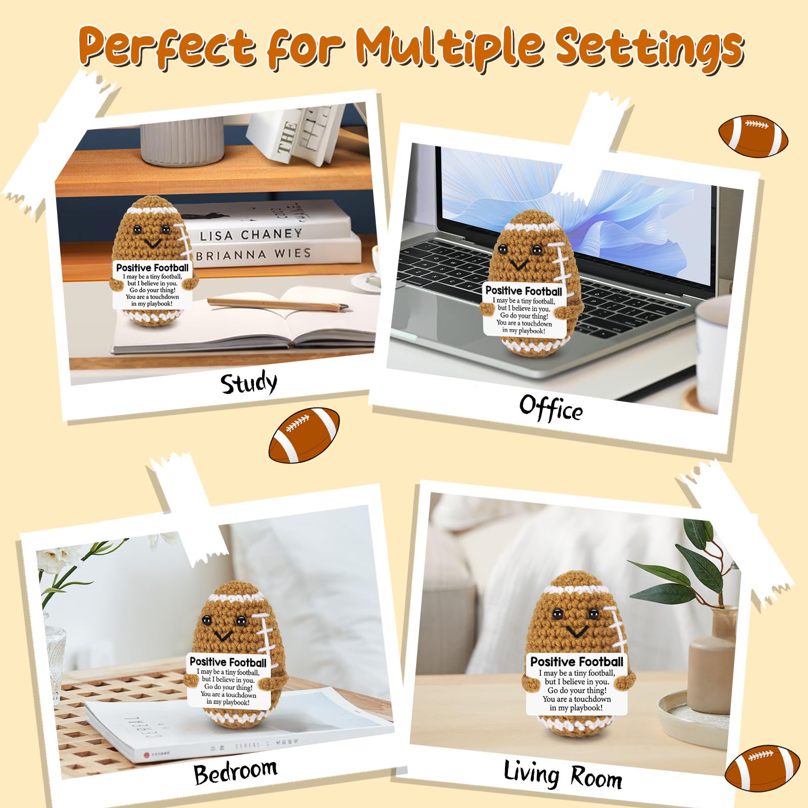 Adorable Hand Crochet Football Stuffed Toy Emotional Support Plush,Full Filling Soft No Odor Durable Colorfast,Perfect Birthday Gifts Teacher Appreciation Gifts For Women Men Him,Home Decor Desk Ornament Bag Pendant Healing Gift For Holiday Party Graduati