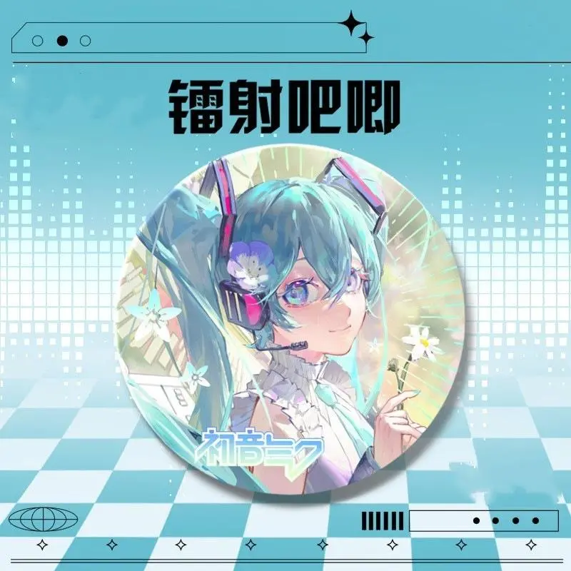 58mm Hatsune Miku Peripherals Anime Laser Badge New Peripherals Tinplate Laser Bar Badge Badge Broken Glass Brooch