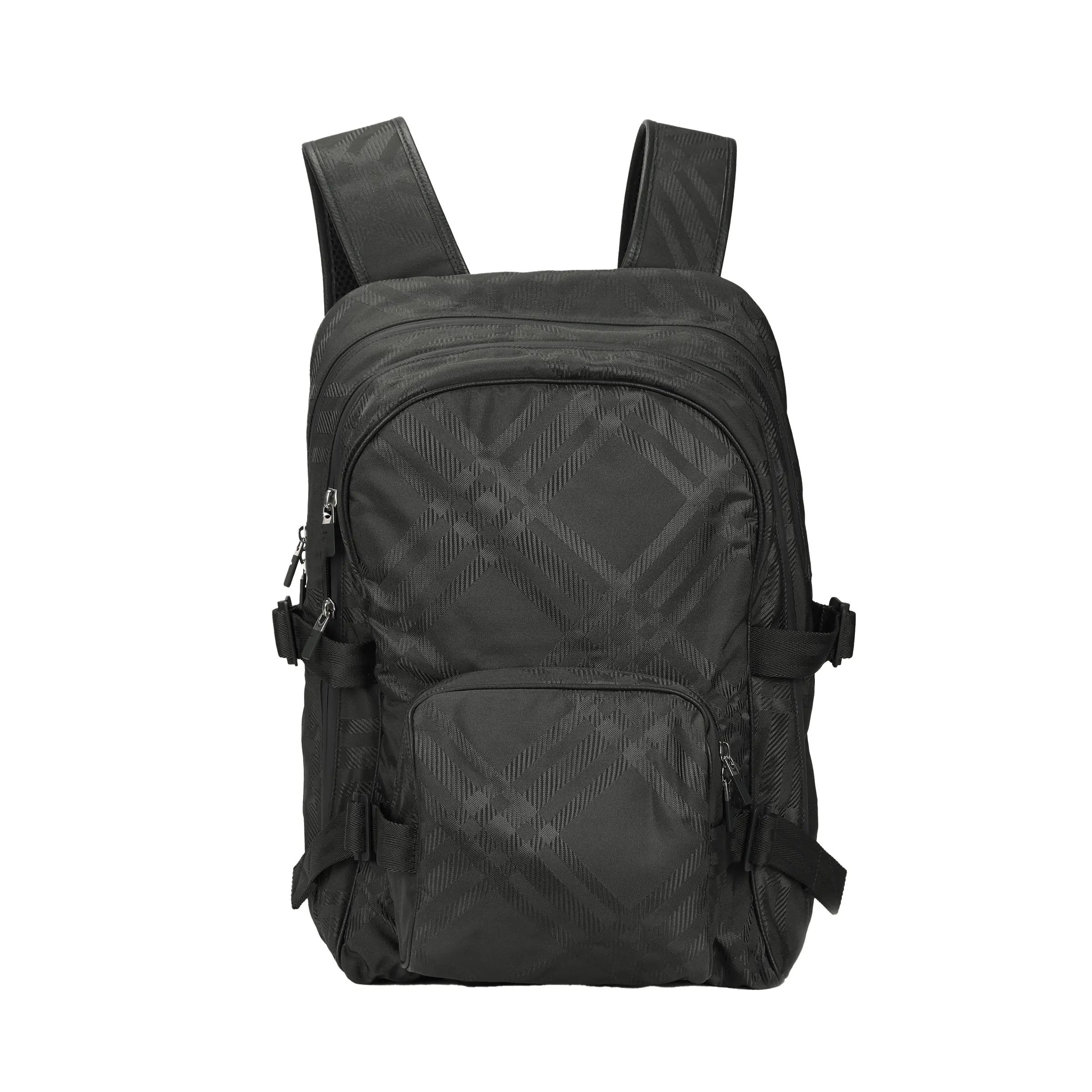 Burberry Adjustable Strap Zippered Check Pattern Nylon and Polyester Backpack for Men in Black