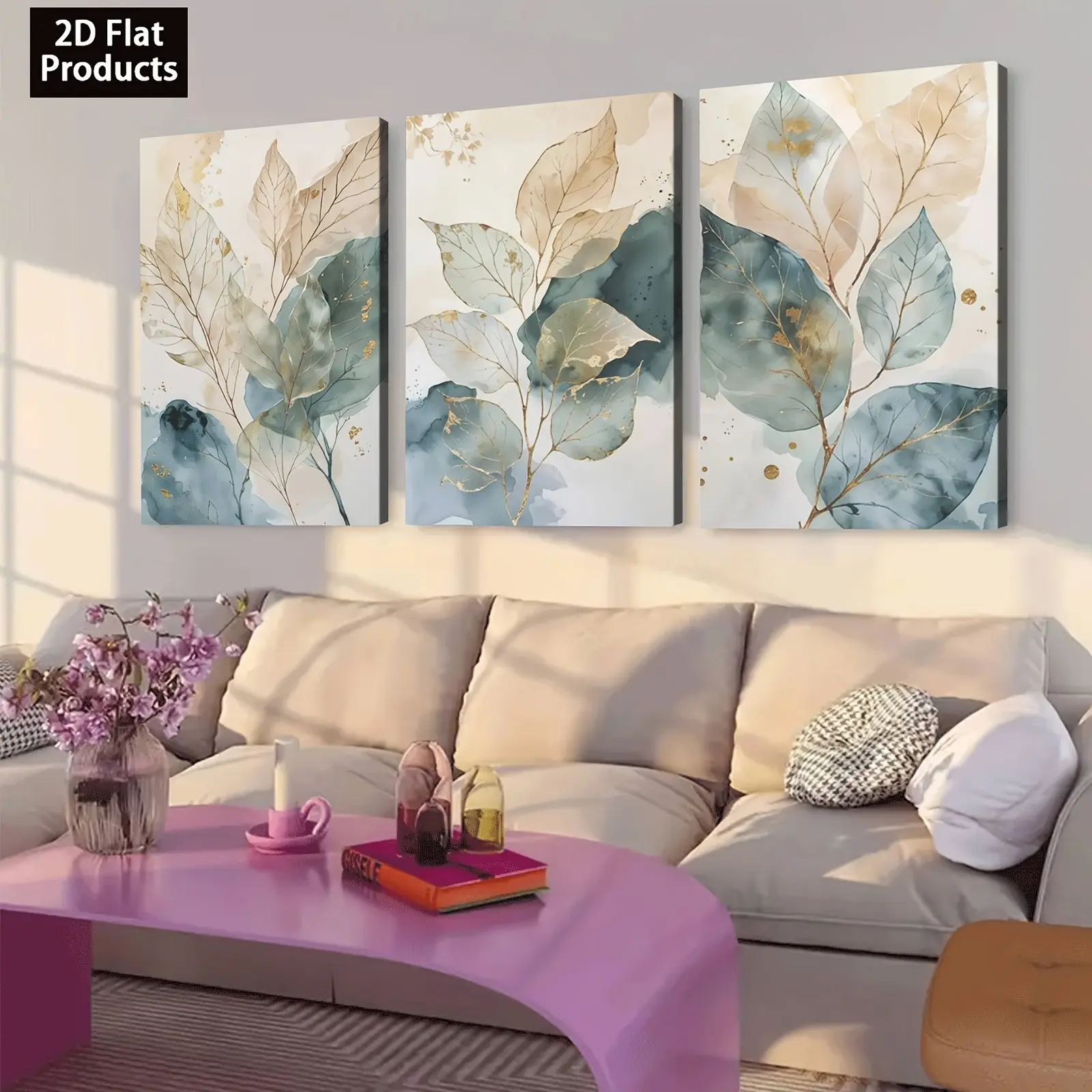 2D Flat, 3pcs 2D Flat Modern Geometric Vintage Abstract Minimalist Art Prints, Abstract Plant Wall Art, Neutral Natural Decor, Suitable for Living Room, Dining Room, Bedroom, Bathroom, Cafe, Frame, 2D Flat