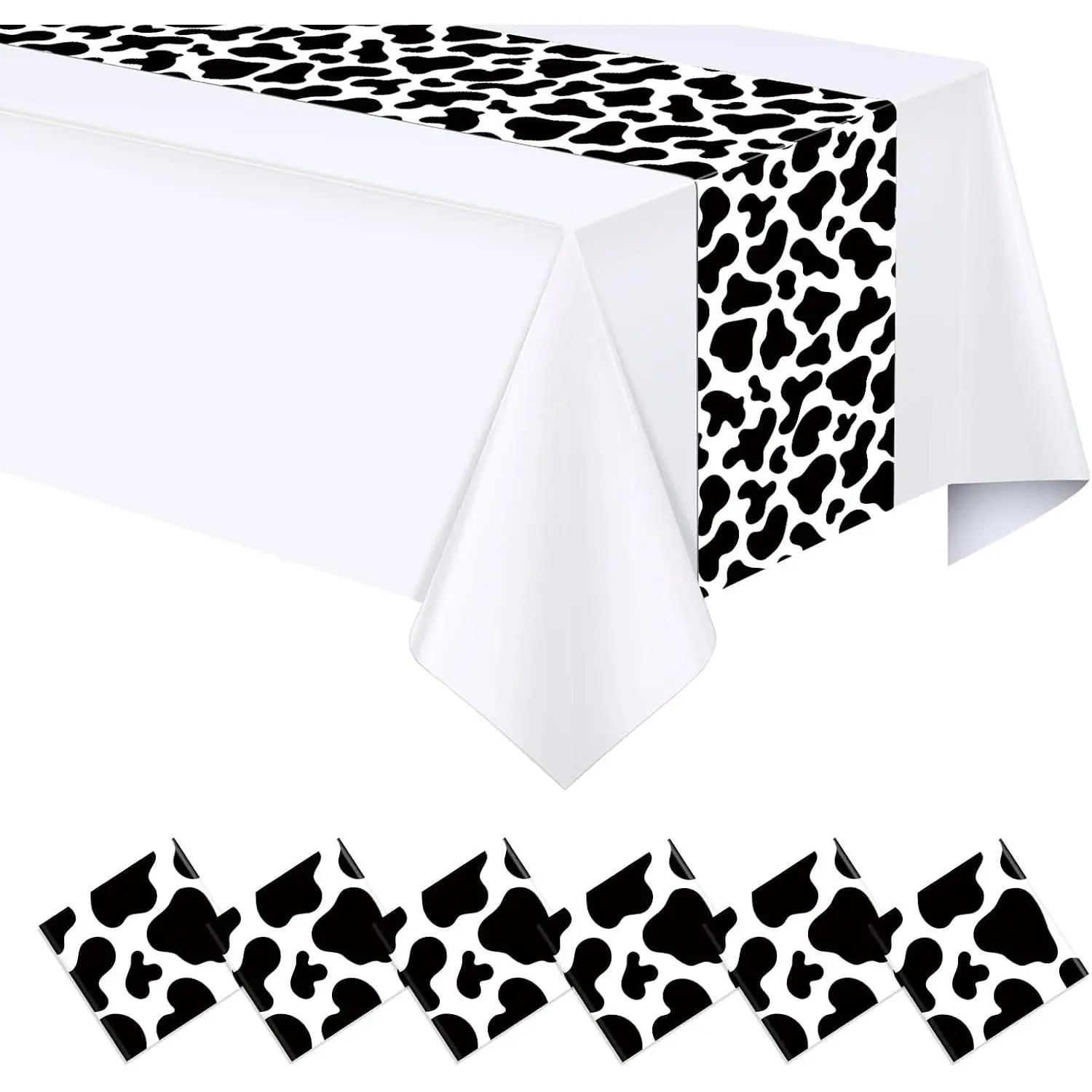 6 Pcs 14 x 108 Inch Plastic Disposable Table Runner with Cow Print Design