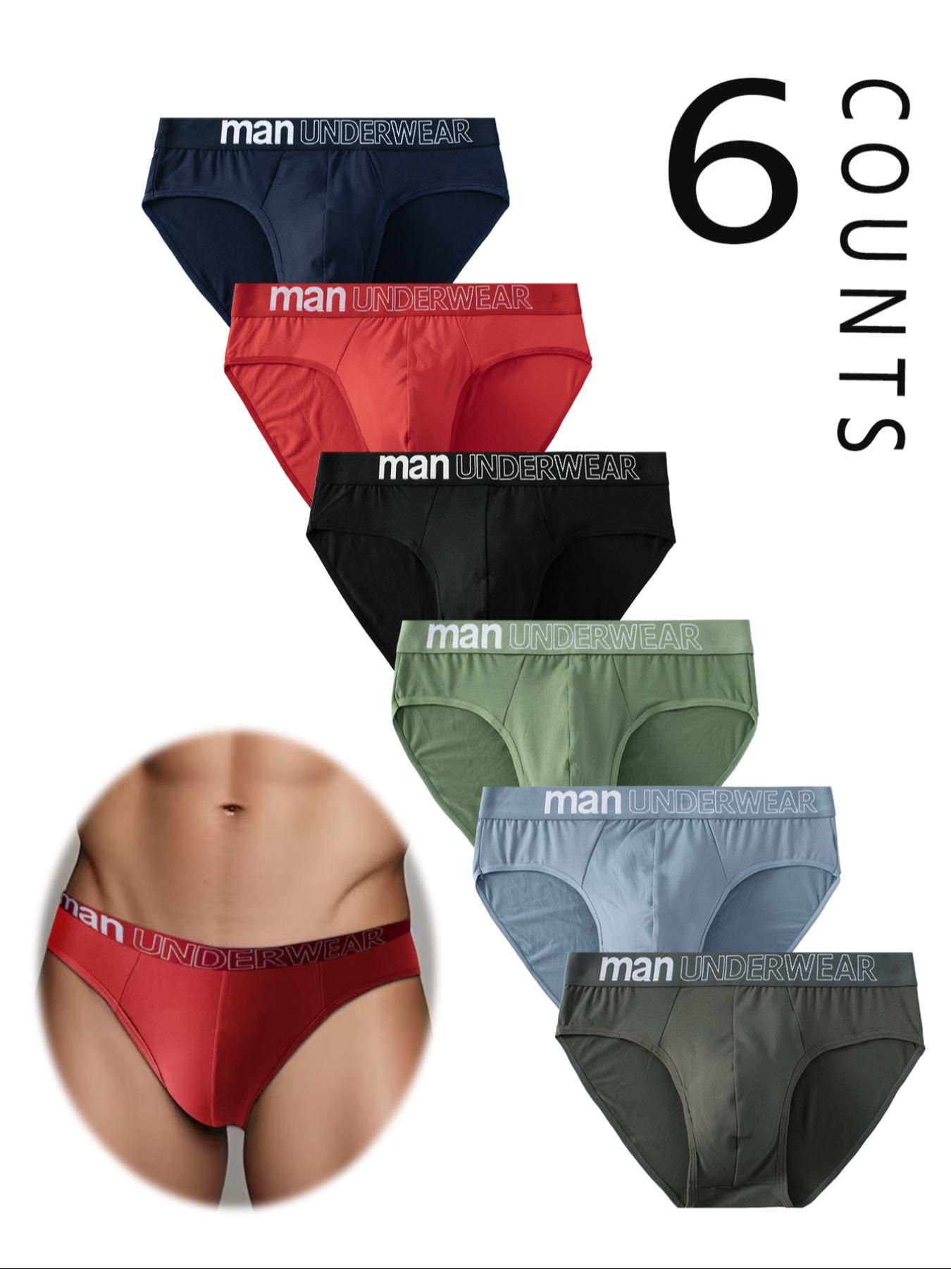 Men's Letter-Tape Solid-Color Briefs for Daily Wear, Casual Men's Underwear for All Seasons, Soft Comfy Undergarments, Soft Breathable Briefs