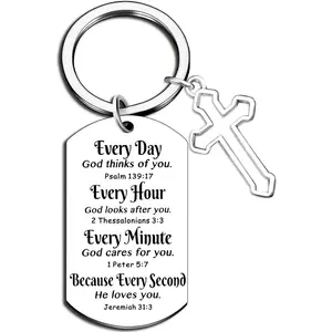 Aisity Women's Christian Gift Inspirational Bible Verse Gift for Friends Men Cross Christian Keychain Faith Religion Baptism Gift Unisex Catholic Keychain Mother's Day Gift for Mom Christian