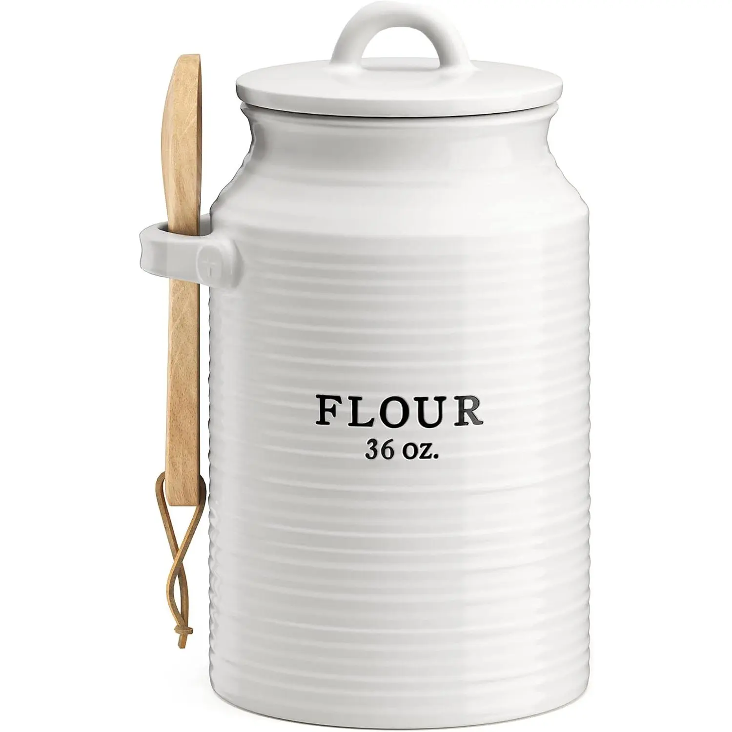 Ceramic Flour Canister for Kitchen Counter, White | Decorative Rustic  Ceramic Jar with Lid; Countertop Storage Container for Sugar, Baking, or Pantry