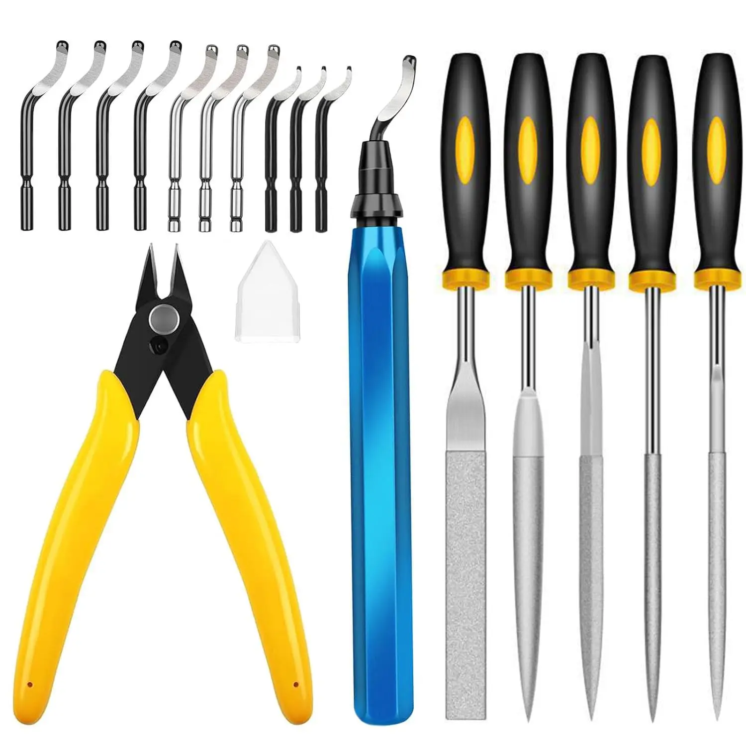 3D Print Deburring Tool Set with 11pc High Speed Multipurpose Blades Removing Burr 5Pcs Needle File 1pc Wire for 3D Printed Edges Resin Copper PVC Pipes