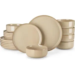 PLAYA Ceramic Plates and Bowls Sets, 18 count Brown Dinnerware Sets for Kitchen, Reactive  Dishes Set for 6, Dishwasher and Microwave Safe