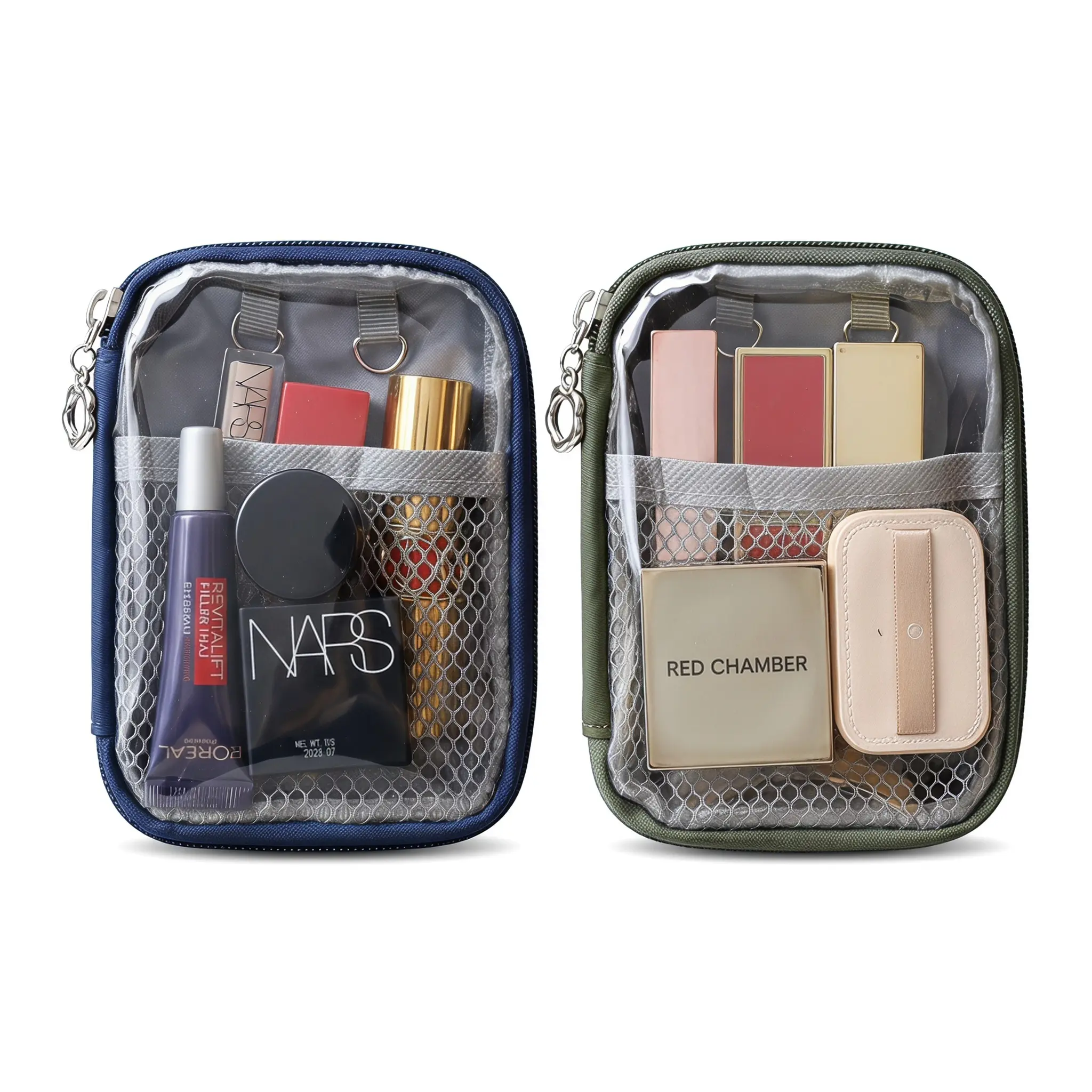 Transparent Makeup Bag for Women, Minimalist Nylon Cosmetic Organizer with Zipper, Compact and Lightweight Pouch for Everyday Travel Carry On, Bags For Everyday, Built-In Organizer Make-Up Bags