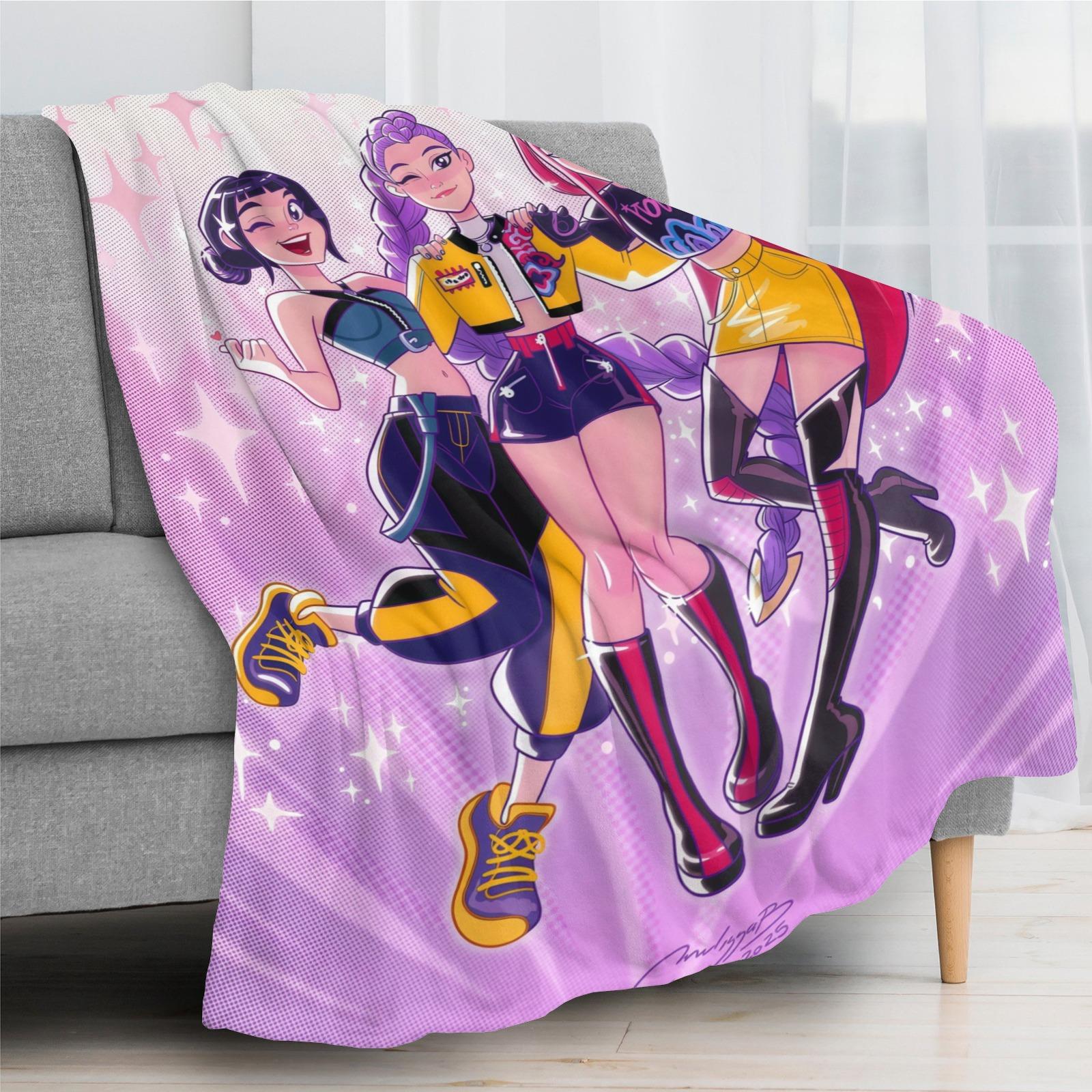 K-Pop Devil Hunter Anime Print Blanket, Soft and Comfortable Flannel Plush Blanket, Suitable for Home, Office, Camping, Sofa, Bed, Netflix Fan Gift, Warm Nap Blanket.