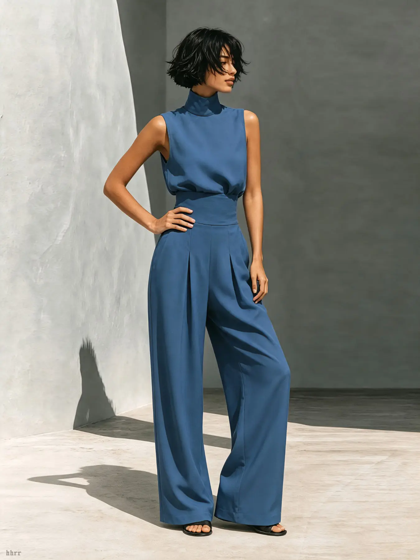 Women's Two-Piece Home Set, Sleeveless High-Neck Top and High-Waisted Wide-Leg Pants, Elegant Comfy Sleepwear for Daily Wear and Office