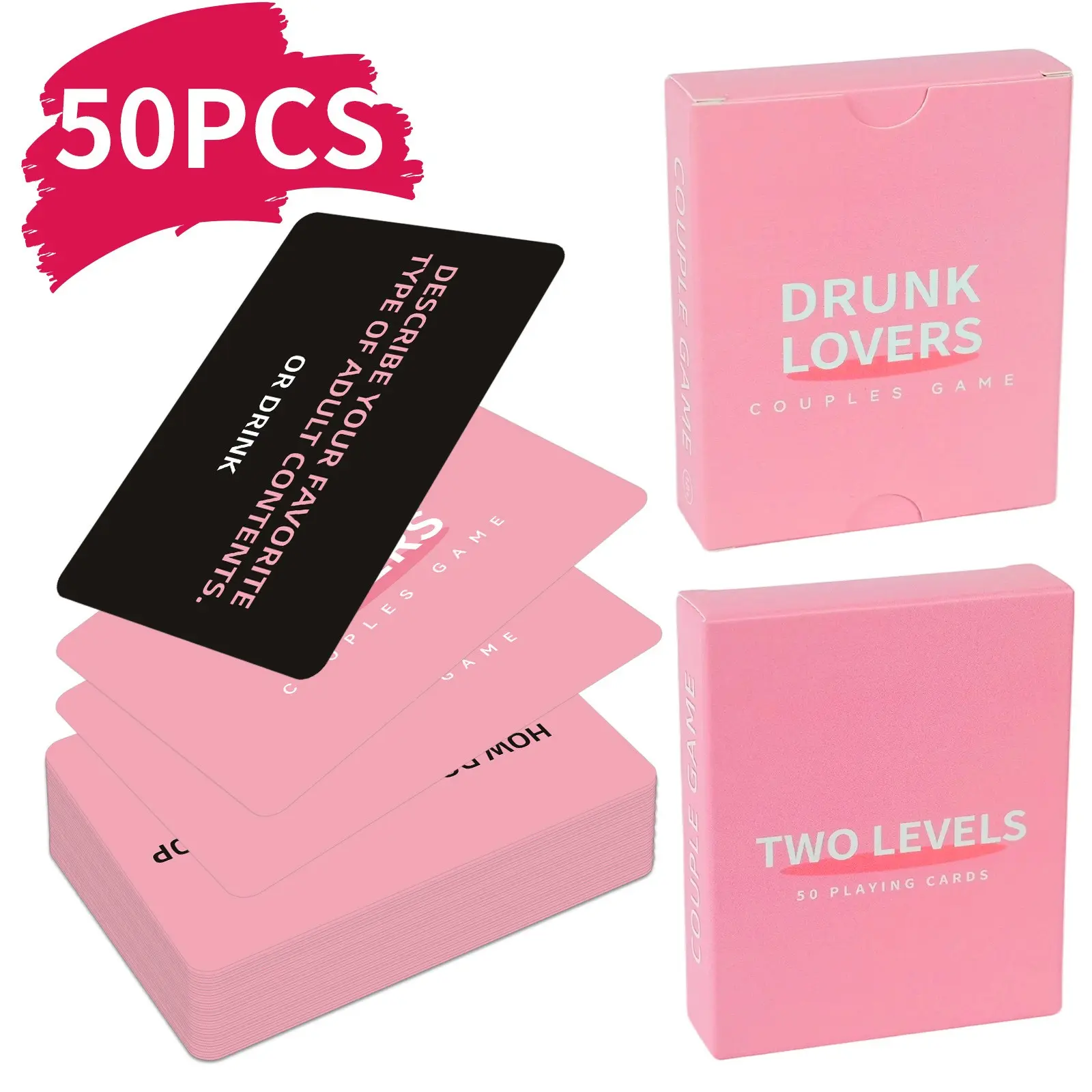 Couple Drinking Interaction Cards, 50 Dual Difficulty Alcohol Challenge Cards, Portable Box, Ideal for Couples, Home Bar, Date Night, Casual Game