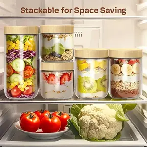 4/2/1 Piece 300ML Glass Cup with Lid, Overnight Oat Container, Yogurt, Chia Seed Snack Storage, Durable Kitchen Organizer