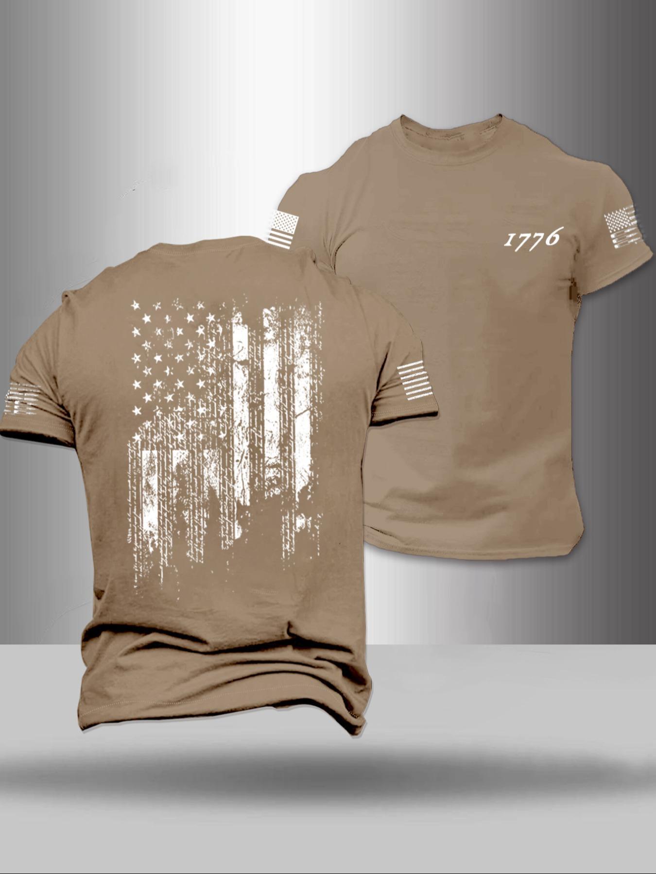 Men's American Flag Print Round Neck Tee, Regular Fit Casual Short Sleeve Crew Neck T-Shirt for Summer, Fashion Men's Top for Daily Wear