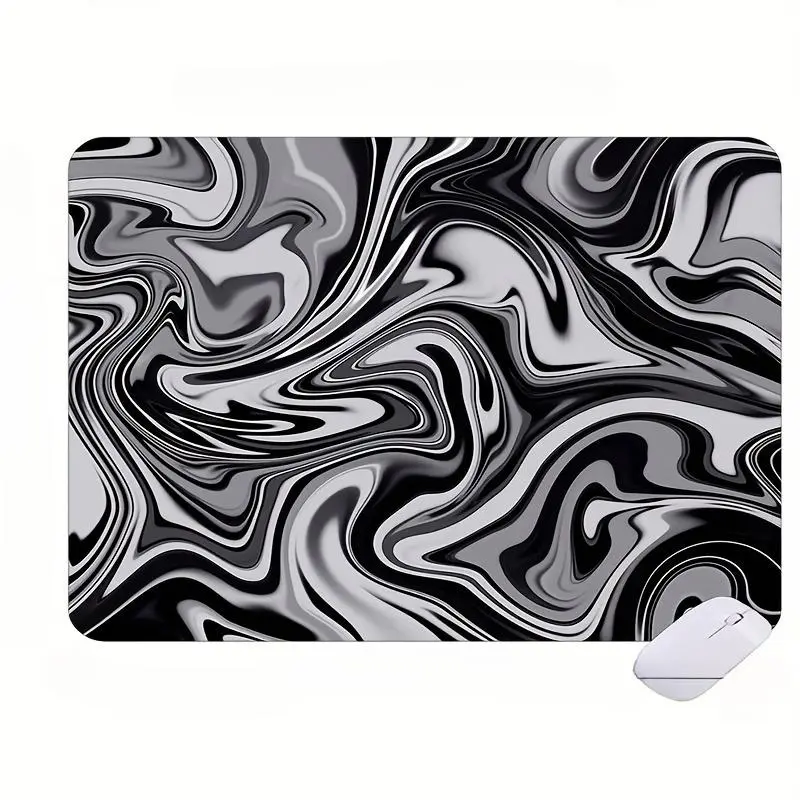 Black White Liquid Marble Mouse Pad for Gamers & Consoles - Topographical Line Art, Non-Slip Waterproof Rubber, Minimalist Desk Mat, Protective Home Decor for Dorms, Adhesive