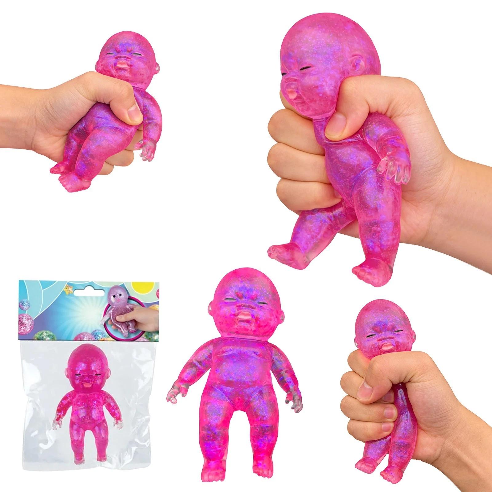 Large Sparkly Sugar Swaps Jumbo Baby Squishie, Stretchy Squeezable Collectible Fidget Toy, Stress Relief Sensory Toy for Kids & Adults