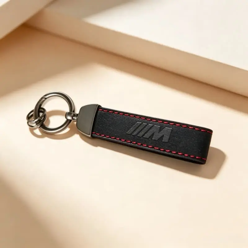 1 Pack Sport Red Stitching Premium Alcantara Suede Car Key Lanyard, scratch and abrasion resistant with detachable split key ring, sturdy and long-lasting vehicle key holder, Car Key Chains, made for BMW M3, M4, M5, X3M, X5M, X6M performance models