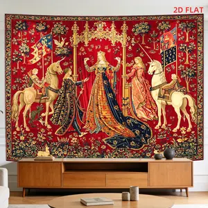 2D Flat - 2D Flat - [2D Plane Printing] Large Size/Small Size Pattern Printed Tapestry- Medieval Tapestry, Royal Gathering, Intricate Design, Chivalry Theme, Room Wall Decoration, Non-Luminous, Suitable For, Living Room, Meditation, Office