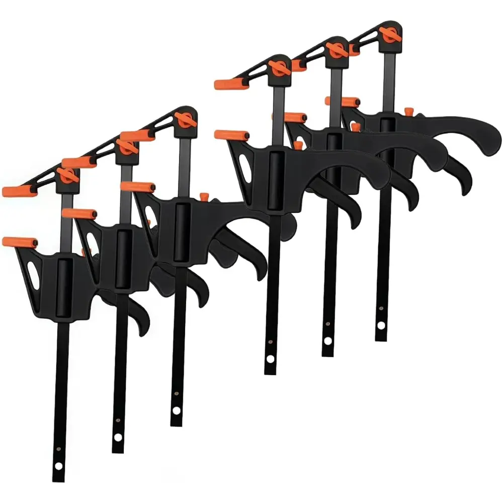 6 PCS Quick Release F-Clamp Set, Suitable for Woodworking, Metal Structure Processing 4 Inch Adjustable Ratchet Bar, Pre-Assembled Easy-Grip Combination Woodworking Tool Set ﻿