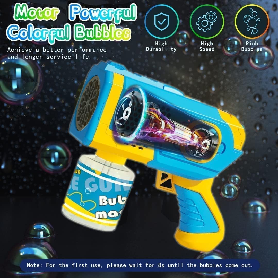 Portable Automatic Bubble Machine, 8-Hole Handheld Glowing Bubbles, Includes 270ML Bubble Solution, Perfect Summer Beach Party Gift