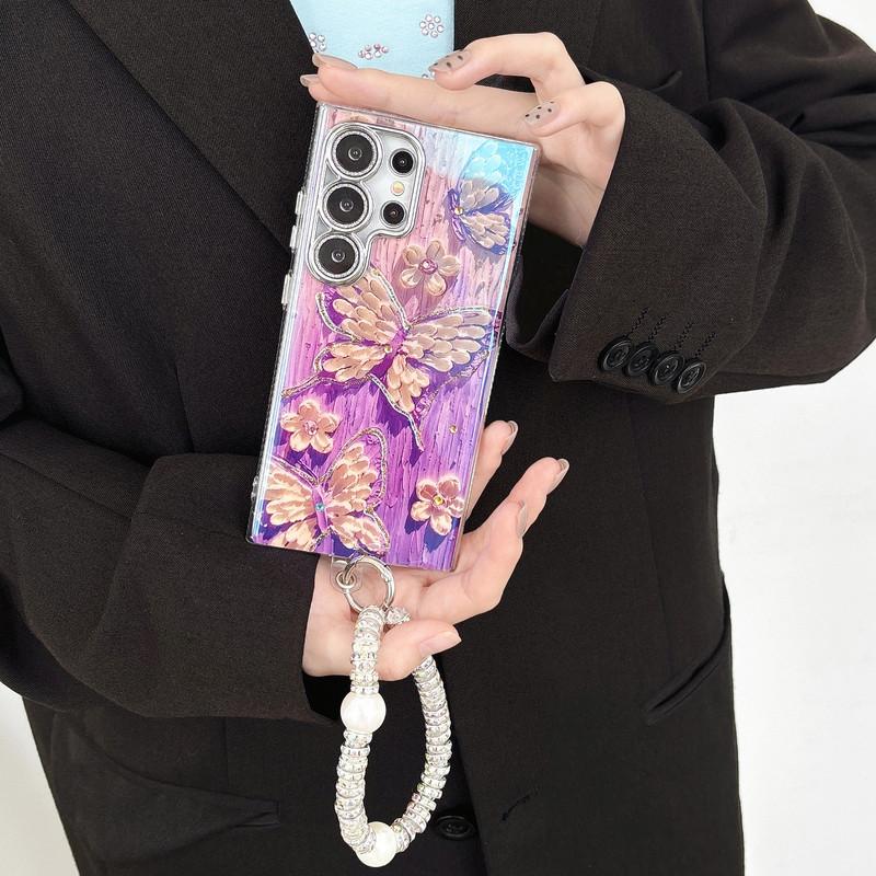 Purple Butterfly Wristband Fashion Phone case for S24Plus/S25/S23ultra/S22 Lens Film HN9