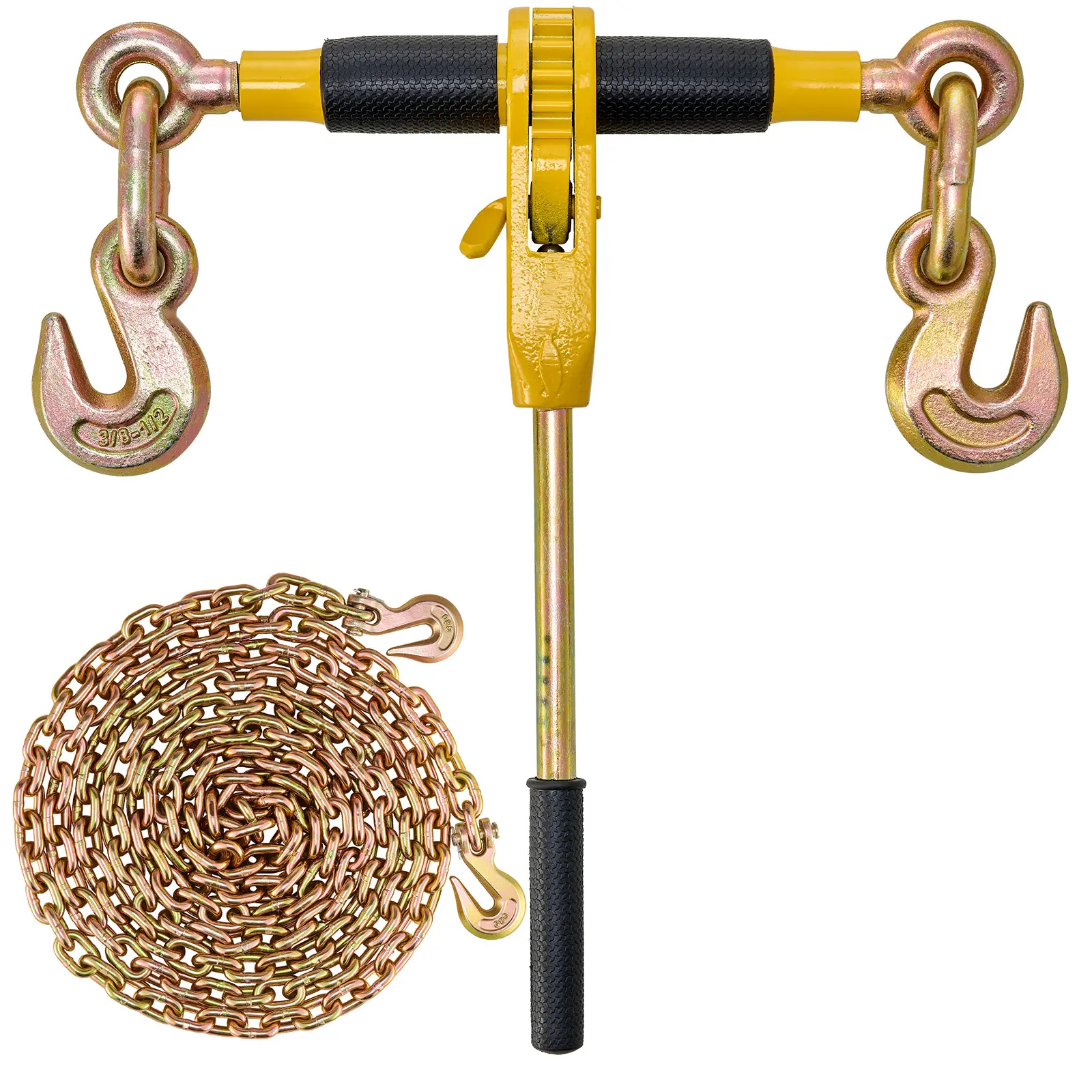 Ratchet Chain Binder, 5/16"-3/8" Heavy Duty Load Binders, with G80 Chains 7100 lbs Secure Load Limit, Labor-saving Anti-skid Handle, Tie Down Hauling Chain Binders for Flatbed Truck Trailer, 4 P