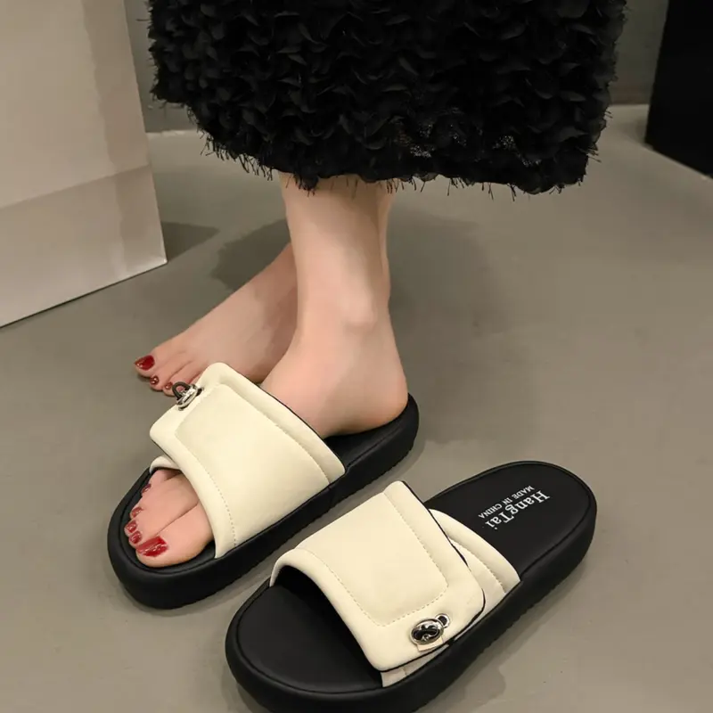 Women's Slide Sandals with Adjustable Padded Velcro Strap, Open-Toe Slip-On Design and Cushioned Contoured Footbed for Casual Summer Wear, Available in White, Brown, Pink and Black, Footwear