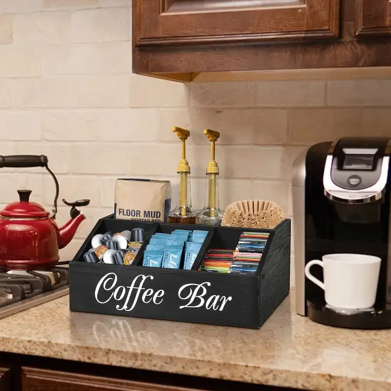 Large Coffee Bag Storage Box, Classic Farmhouse Coffee Accessories Organizer, Wooden Counter Stand Basket, Ideal for Home Organization