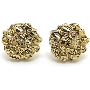 Unisex Rough Textured Cookie Nugget Stud Pierced Earring in  Tone