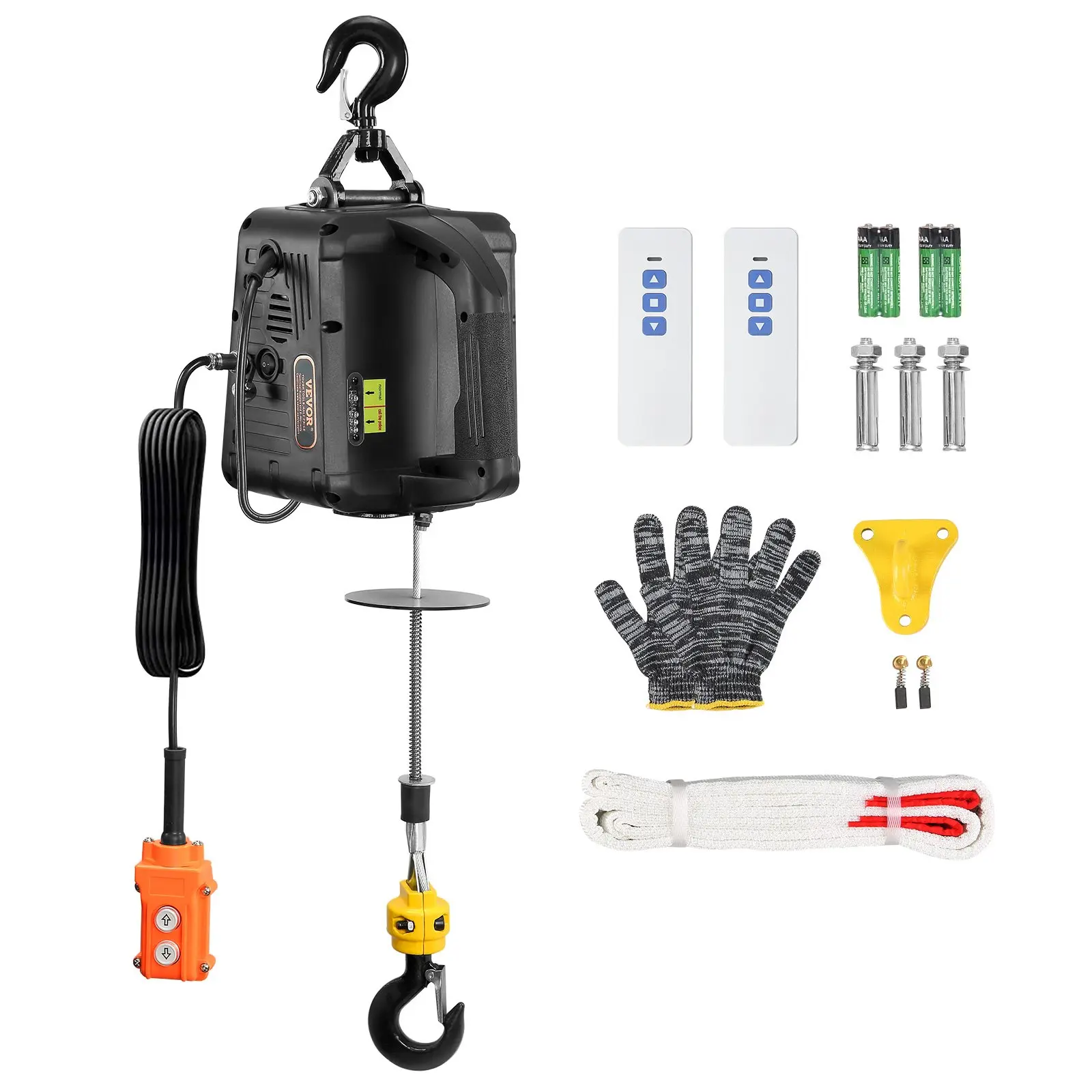 【Summerfinds】VEVOR 3-in-1 Electric Steel Hoist Winch, 1100lbs 1500W Portable Power Crane, 110V/120V 22.9 ft Lifting Height, 13 ft/min Speed, 3 Controllers (Manual, Wired/Wireless), Overload Protection, 110V/120V Compatible