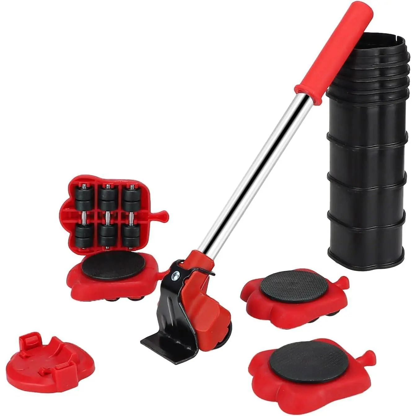 Heavy Duty Furniture Lifter with Lever Handle, Adjustable Lift Sliders Set - 4 Multidirectional Sliders, Hardwood Safe, Easy & Safe Moving for Sofas, Refrigerators, Adjustable Height Appliance Roller