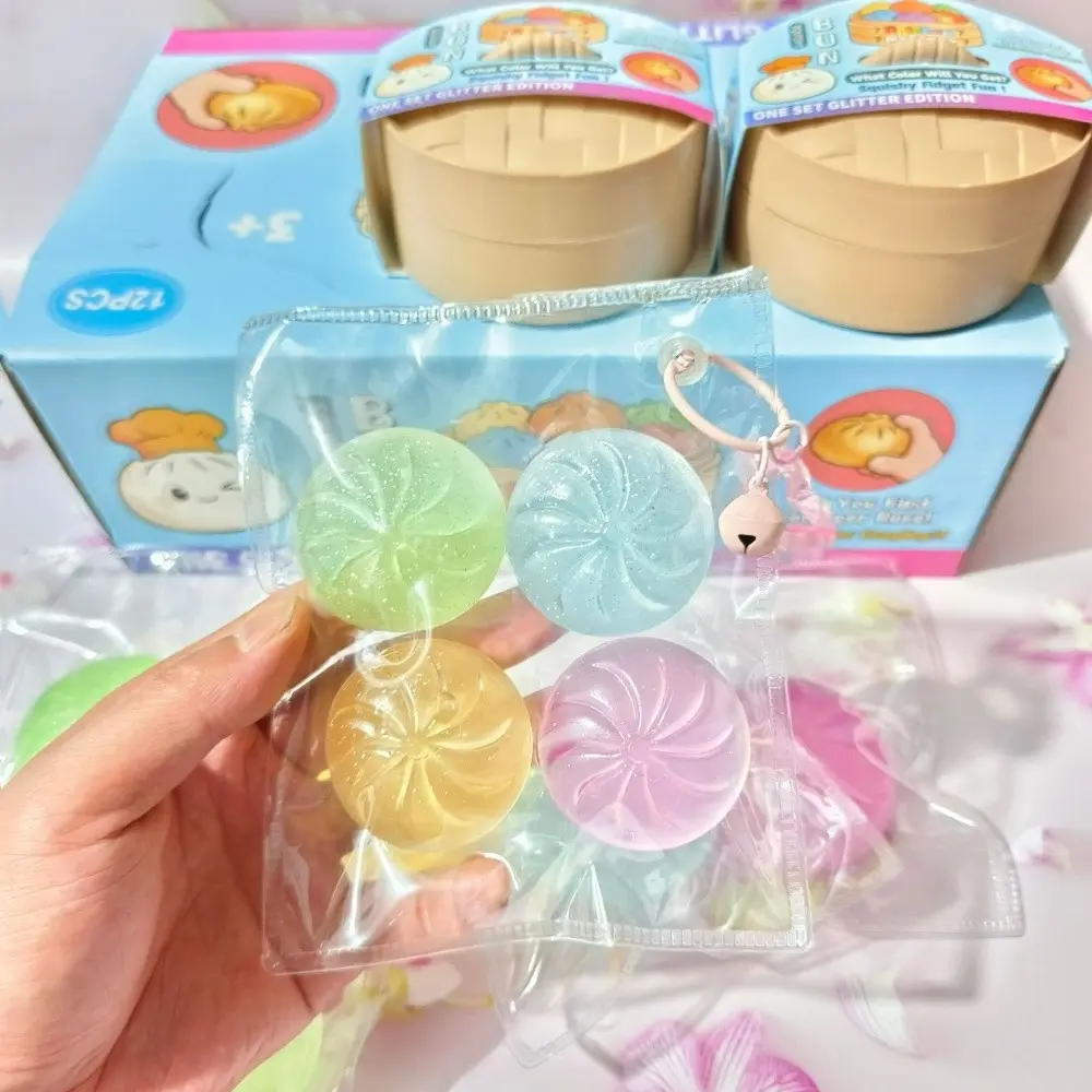 4pcs Mini Glitter Dumpling Stress Relief Toys, Colorful Sensory Fidget Toys, Dumpling Squishy Fidget, Soft Slow-Rebound Pressure Release, Perfect for Parties & Gifts, Squishy Glitter Dumplings