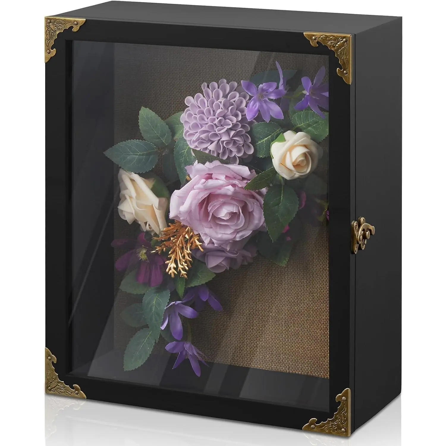 11x13-inch Large Shadow Box Display Case with 4-inch Interior Depth, Black Wooden Keepsake Box for Bridal Bouquets