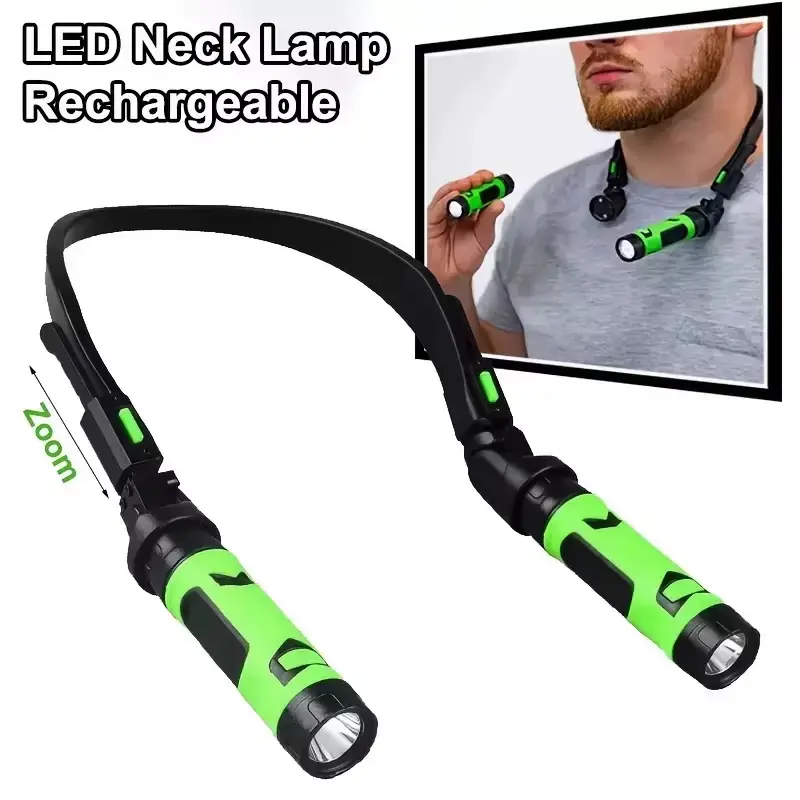 3-in-1 Rechargeable LED Neck Light, 2 Detachable Magnetic Flashlights, 2 Brightness Modes, 120° Adjustable Hands-Free Light for Auto Repair & Emergencies (Hands-Free Use Compatible)