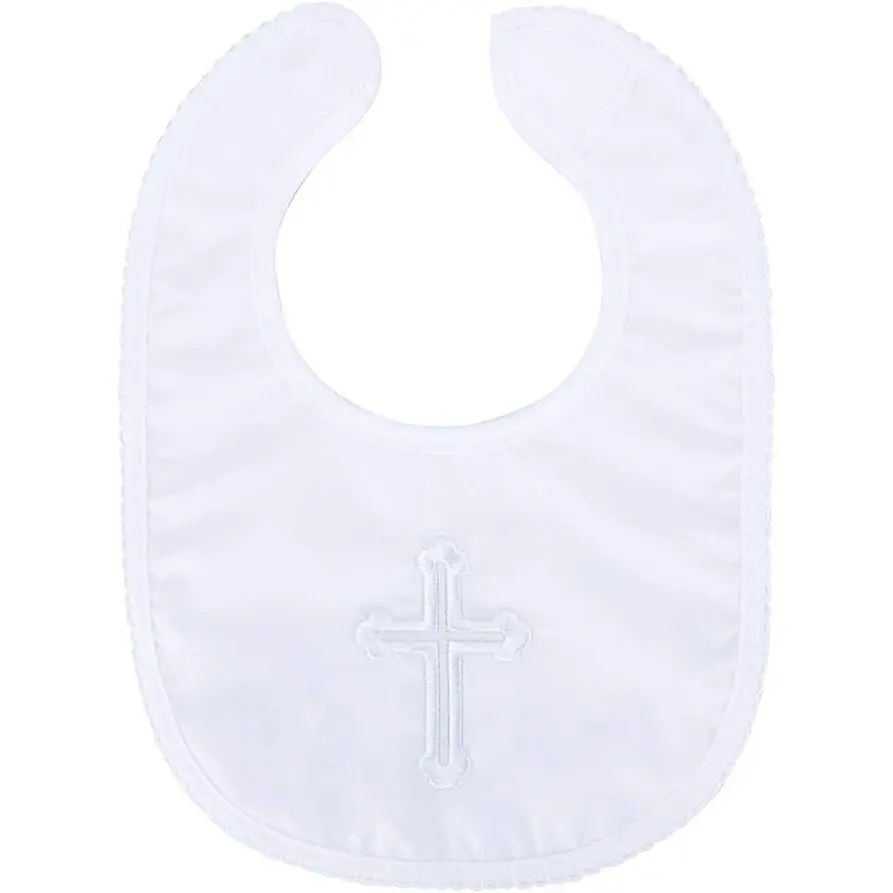 Baptism Bib Baby Boy and Girls - Soft Cotton Adjustable Christening Outfits Embroidered Cross Bib