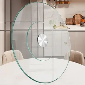 18.9 inch Glass Turntable Dining Table Large Lazy Susan Round Serving Plate Tabletop Rotating Tray with Swivel Assist System Silent & Smooth Spin (48cm / 18.9in)